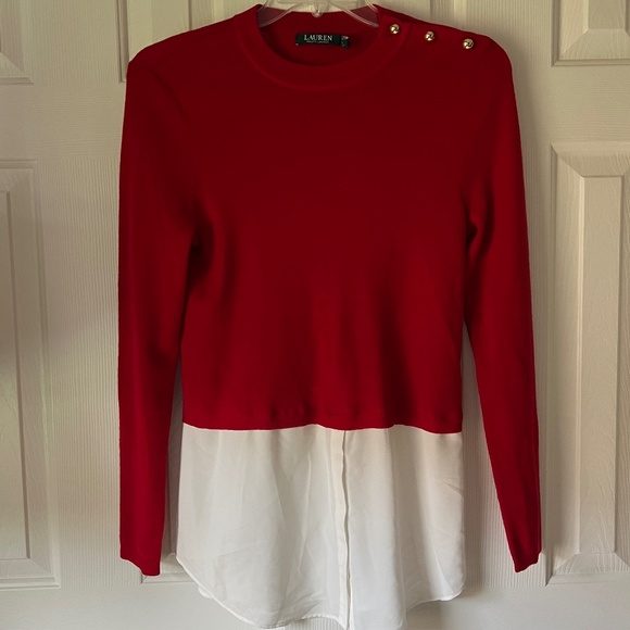 Lauren Ralph Lauren Women's Red Two in One Sweater Set Gold Buttons Med - Picture 1 of 10